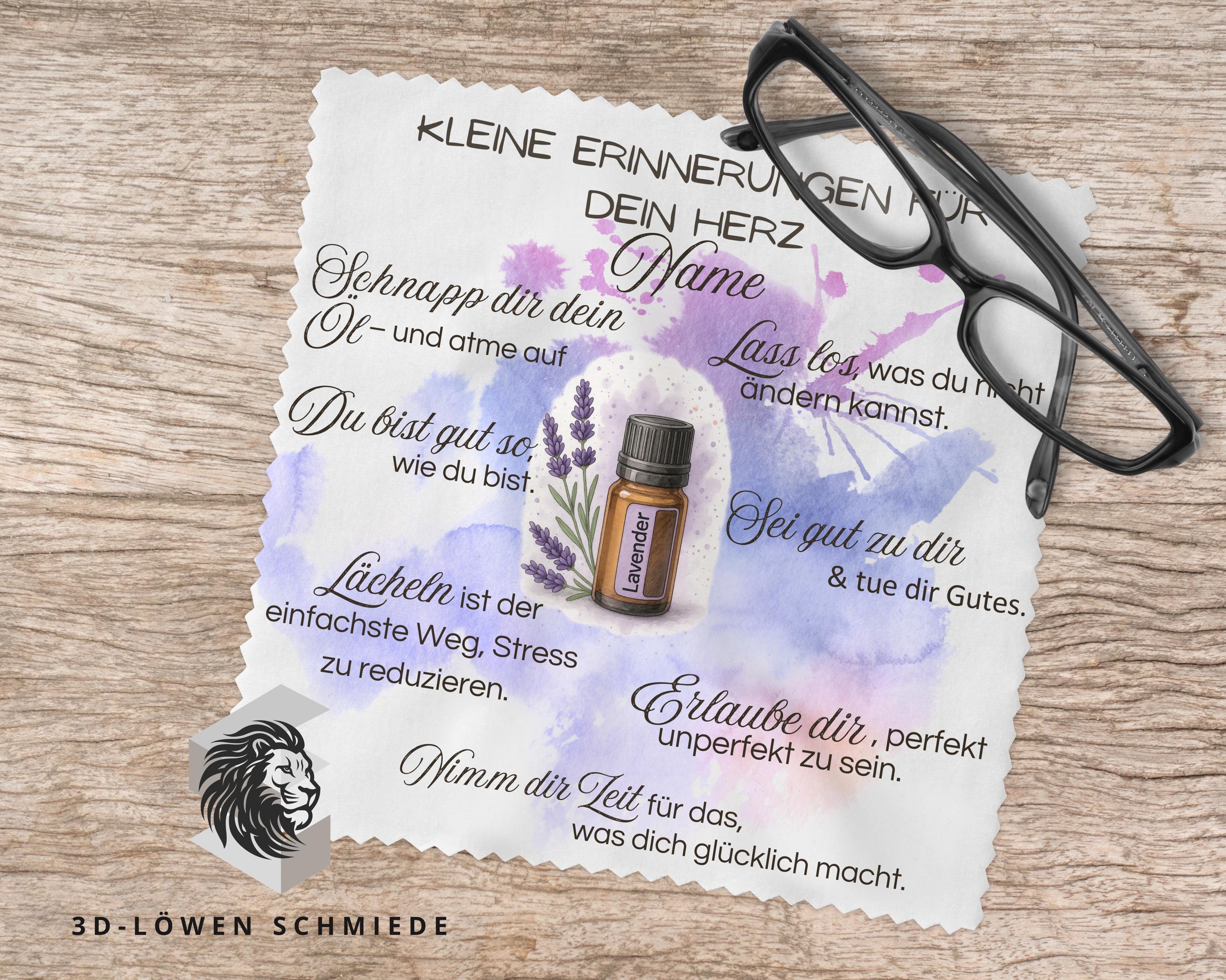 Brillenputztuch mit Affirmationen Lavendel-Design  Erinnerung für Herz & Seele Geschenkidee