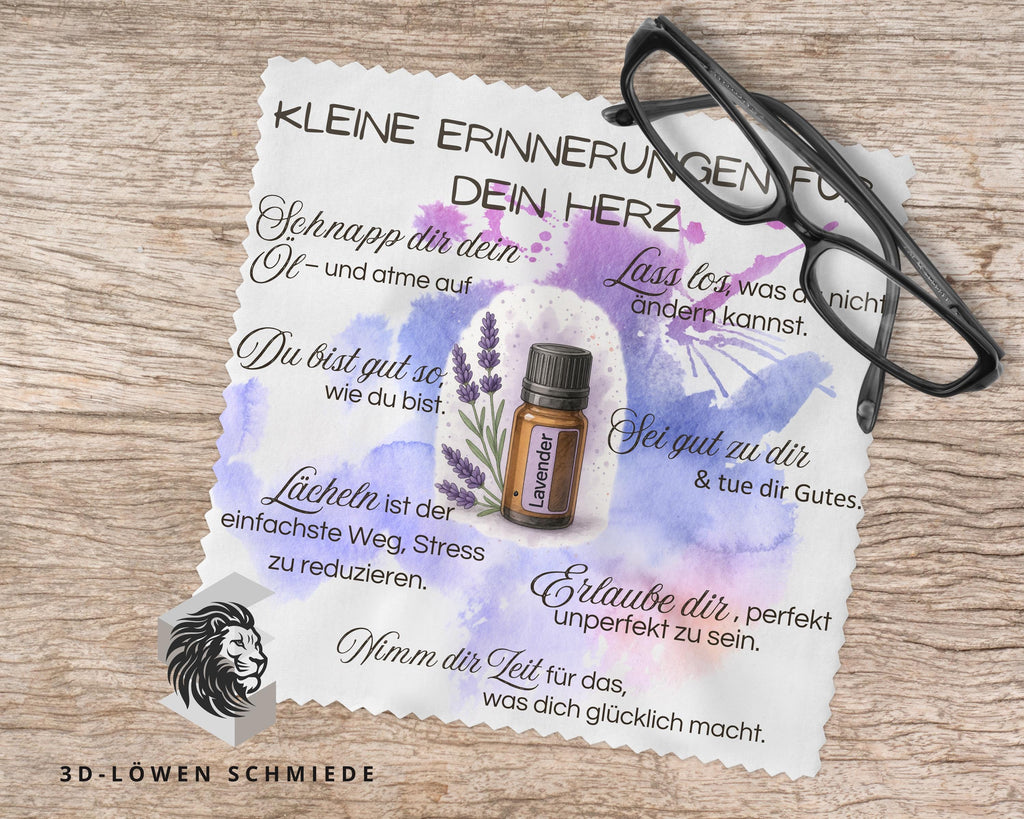 Brillenputztuch mit Affirmationen Lavendel-Design  Erinnerung für Herz & Seele Geschenkidee