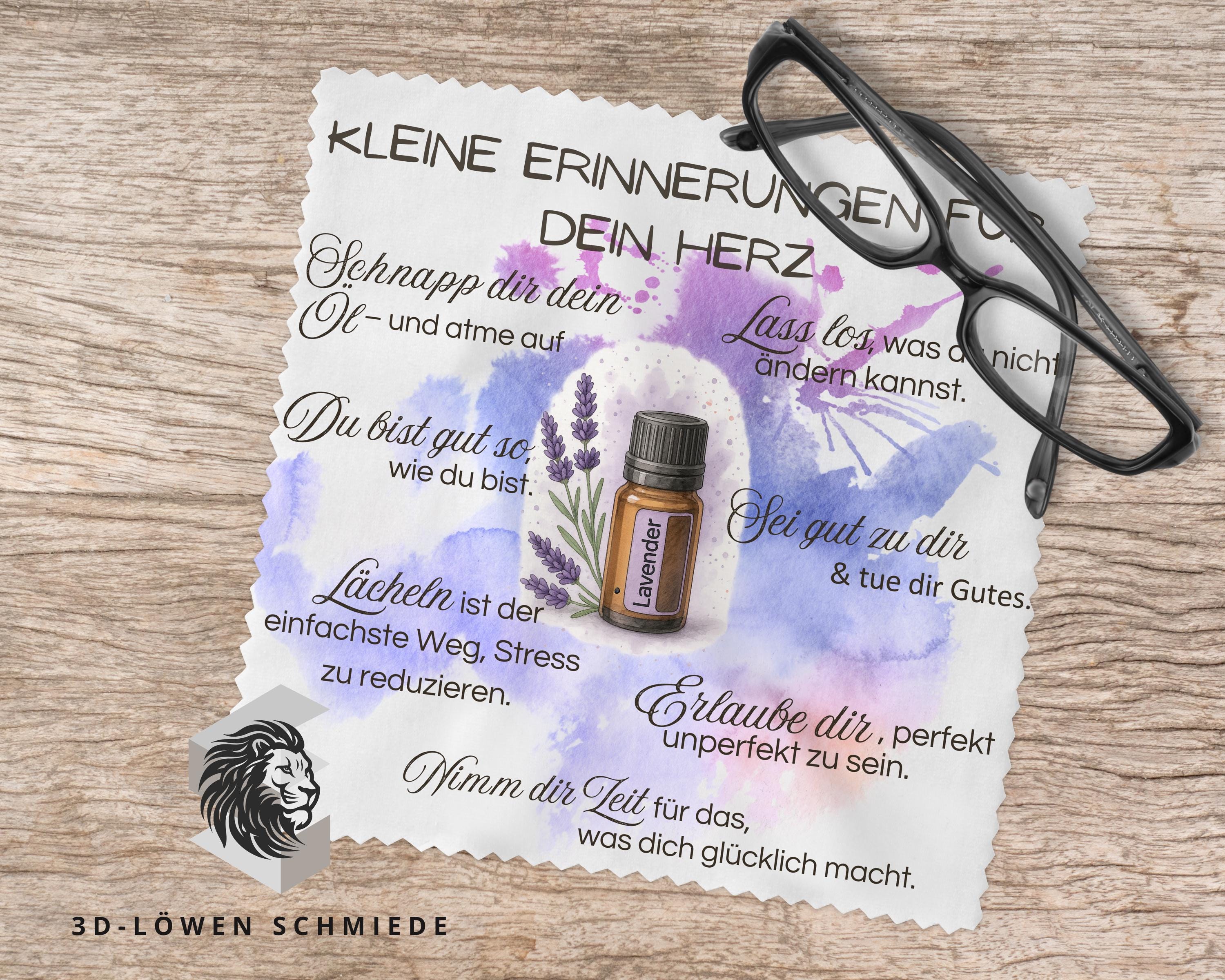 Brillenputztuch mit Affirmationen Lavendel-Design  Erinnerung für Herz & Seele Geschenkidee
