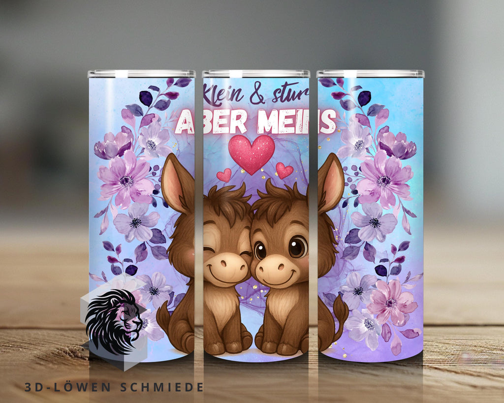 Edelstahl Thermobecher 600ml | Esel Motiv „Klein & stur, aber meins“ | personalisierbar mit Name oder ohne | Geschenkidee