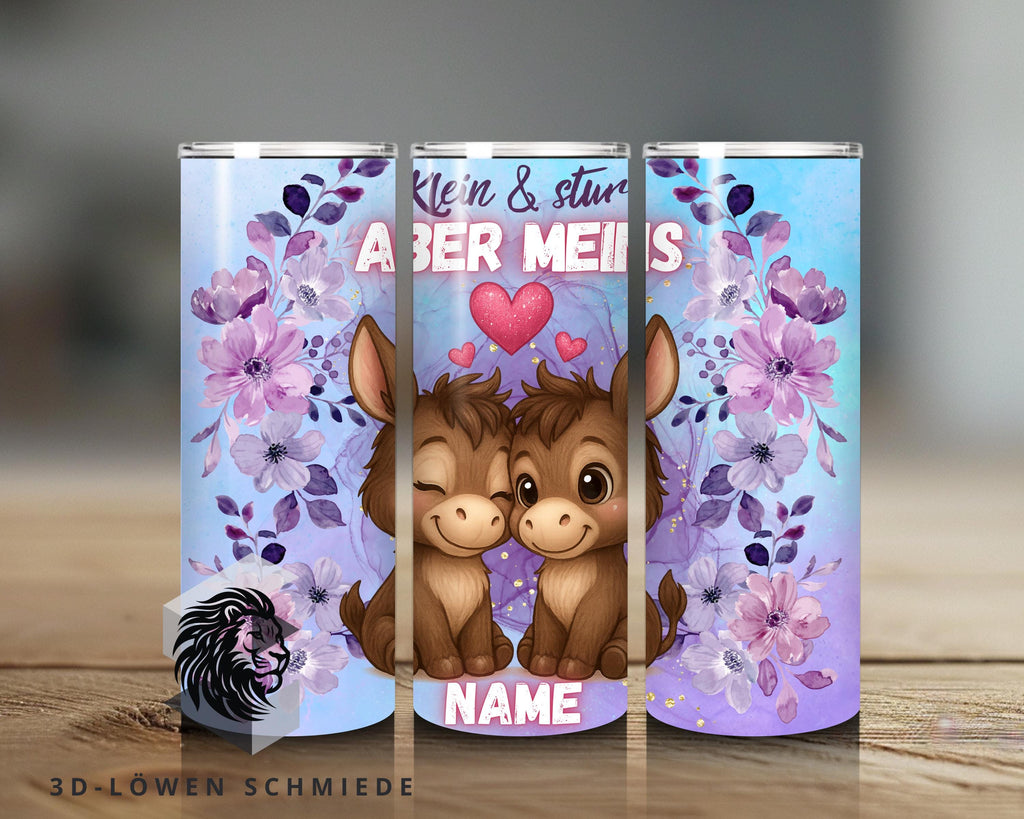 Edelstahl Thermobecher 600ml | Esel Motiv „Klein & stur, aber meins“ | personalisierbar mit Name oder ohne | Geschenkidee