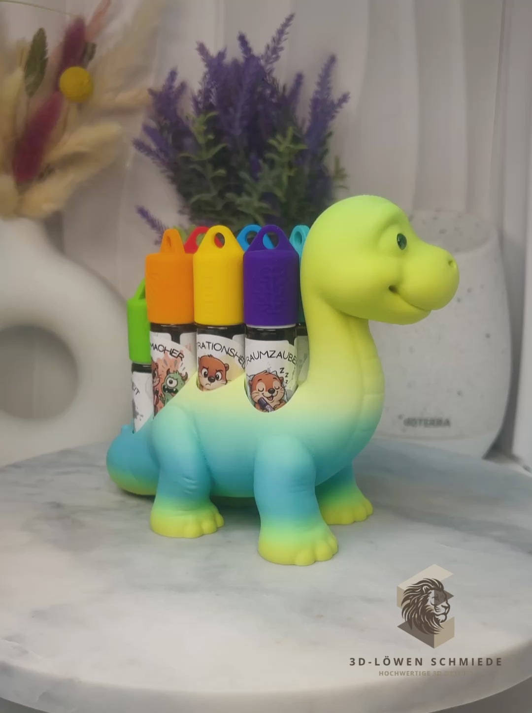 Aroma Dino Kids Collection Aufsteller für Ätherische Öle, Dino „Milo“ Platz für 7x 10ml Roll-Ons stilvolle Aufbewahrung, Praktisch, Einzigartig