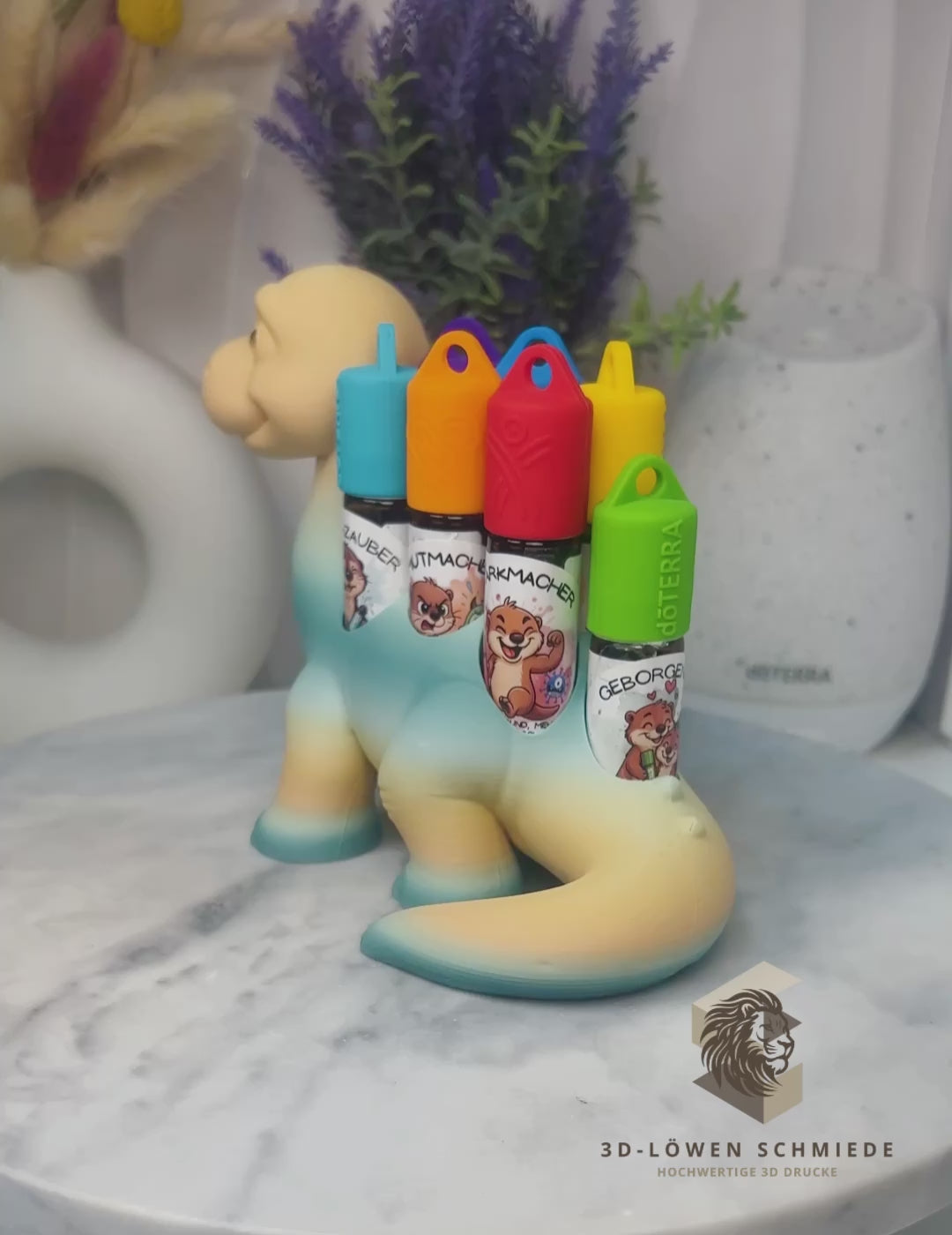 doTERRA Kids Collection Aufsteller für Ätherische Öle, Dino „Milo“ Platz für 7x 10ml Roll-Ons stilvolle Aufbewahrung, Praktisch, Einzigartig