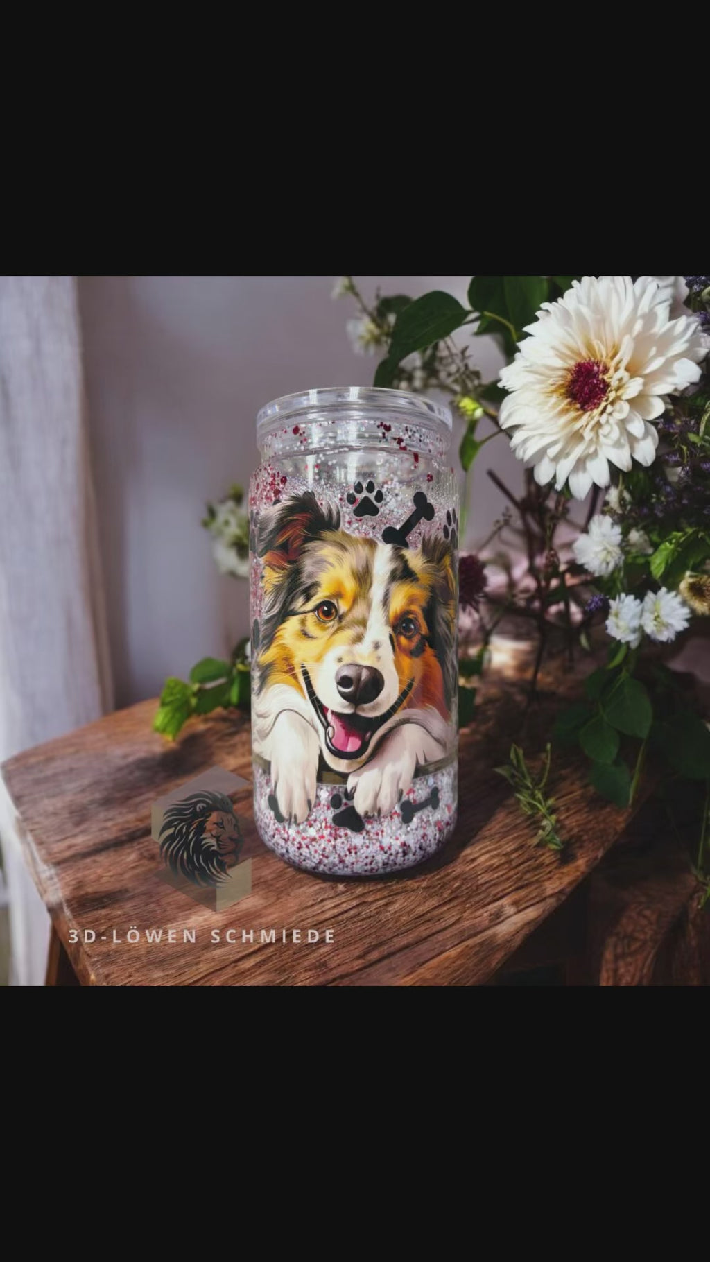 ✨ Glitzer Cup mit Australian Shepherd Motiv – funkelnder Trinkbecher