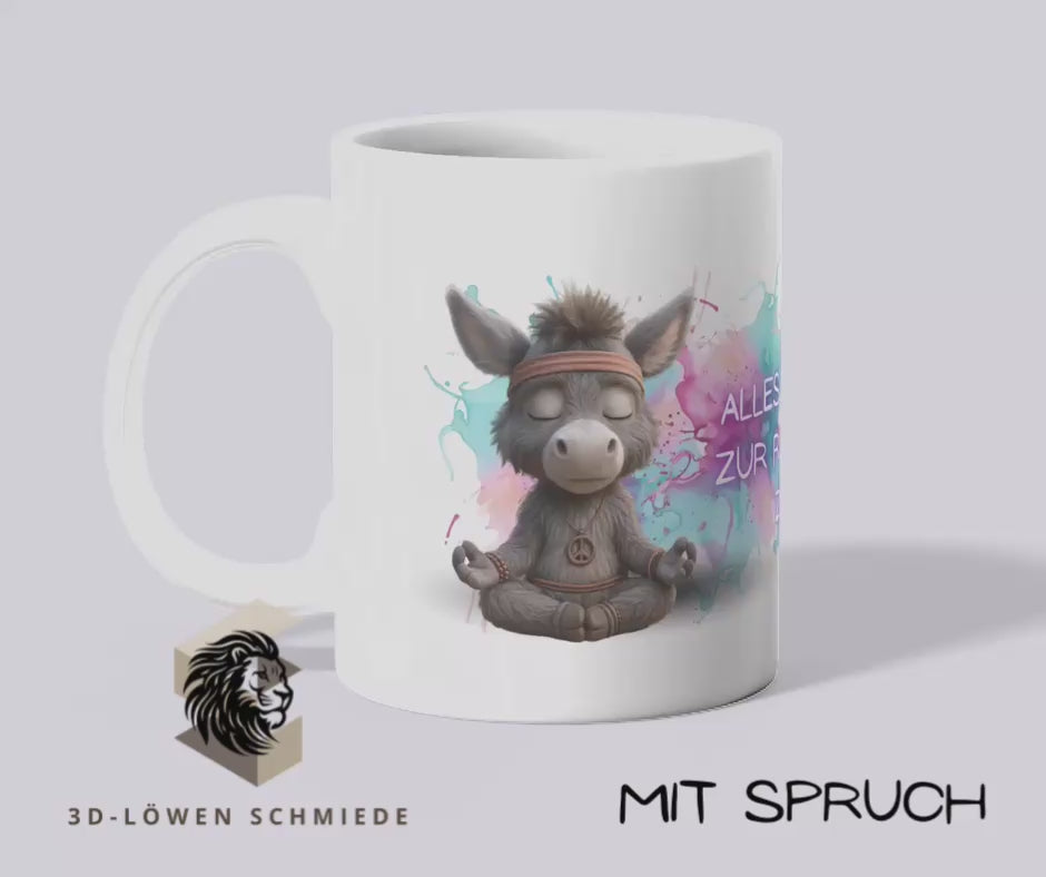 Personalisierte Esel-Tasse mit Wunschnamen (Boho Meditation Motiv)