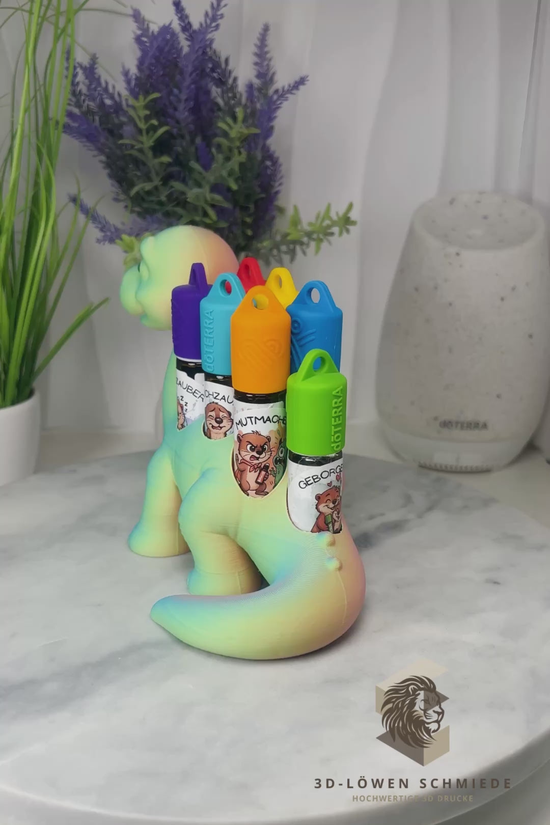 doTERRA Kids Collection Aufsteller für Ätherische Öle, Dino „Milo“ Platz für 7x 10ml Roll-Ons stilvolle Aufbewahrung, Praktisch, Einzigartig